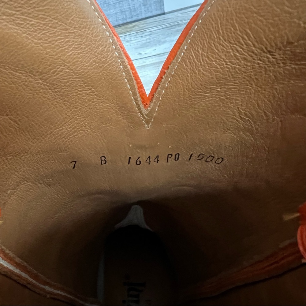 Ferrini Green Orange Leather Cowboy Boots Western Pointed Toe Women’s 7 - Picture 11 of 12